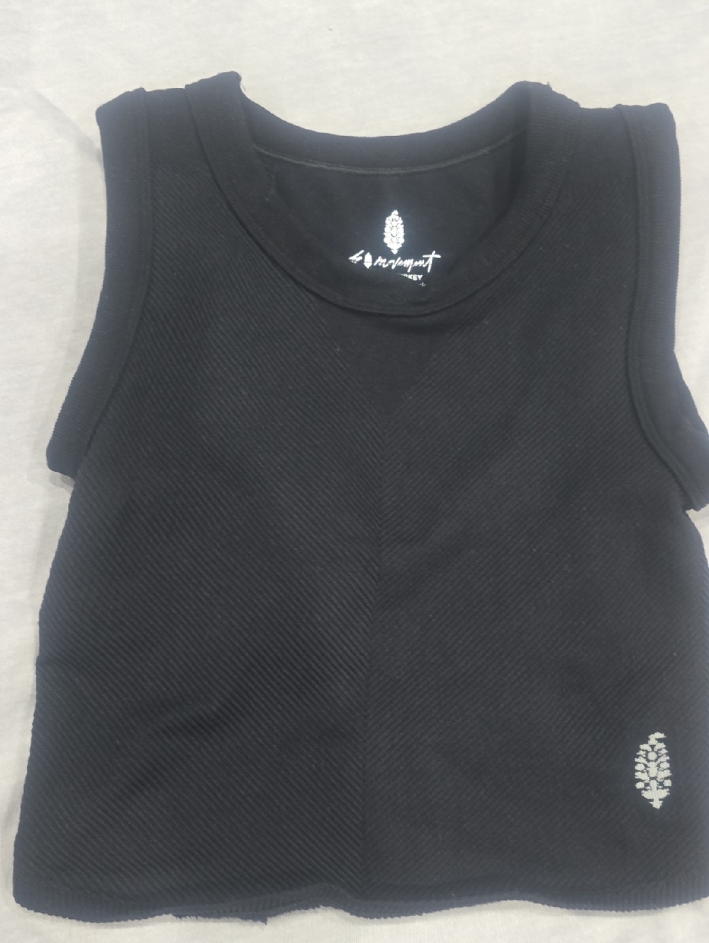 FP Movement by Free People Black Ribbed Cropped Tank with White Leaf Logo
